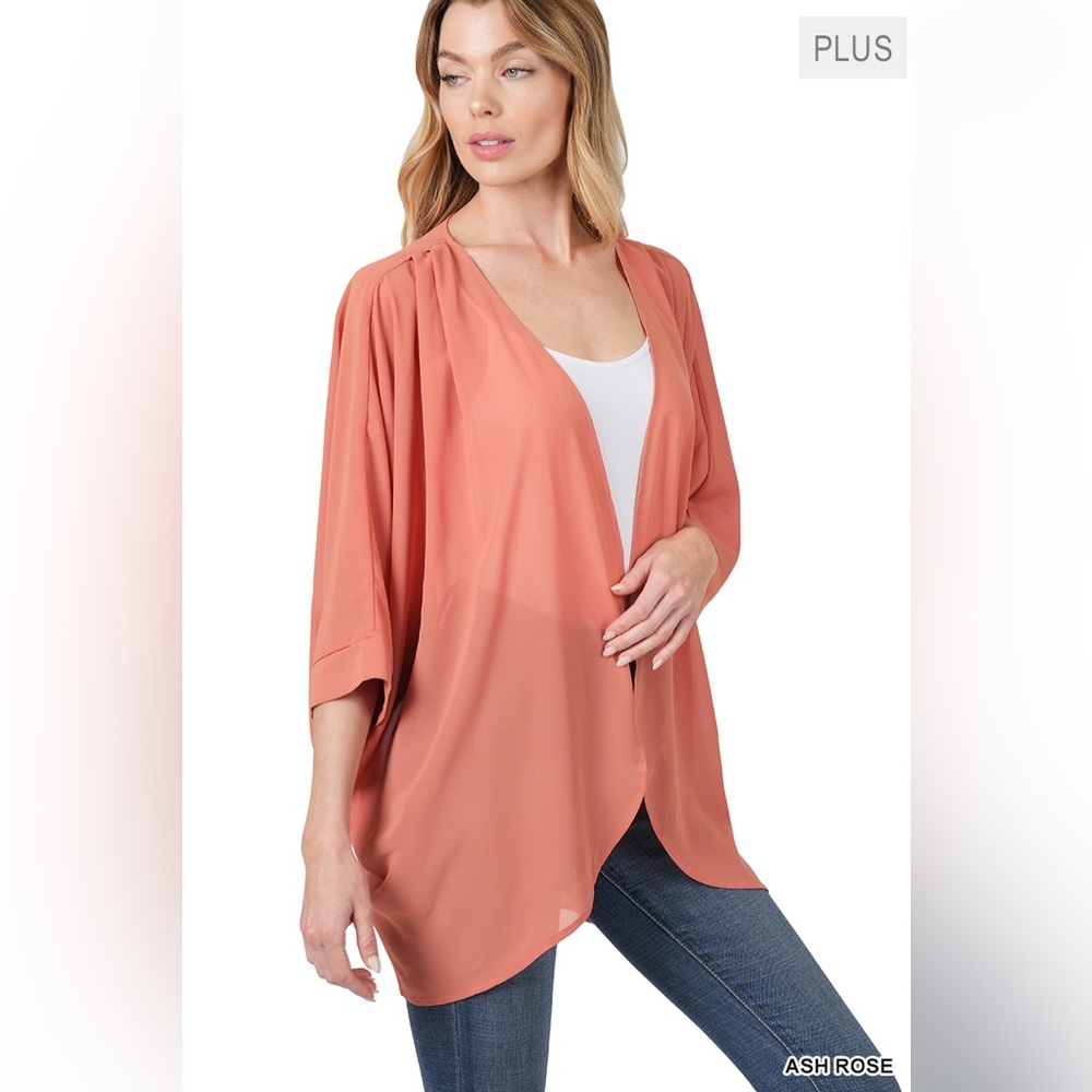 🆕 ZENANA WOVEN CHIFFON CARDIGAN WITH SHOULDER PLEAT